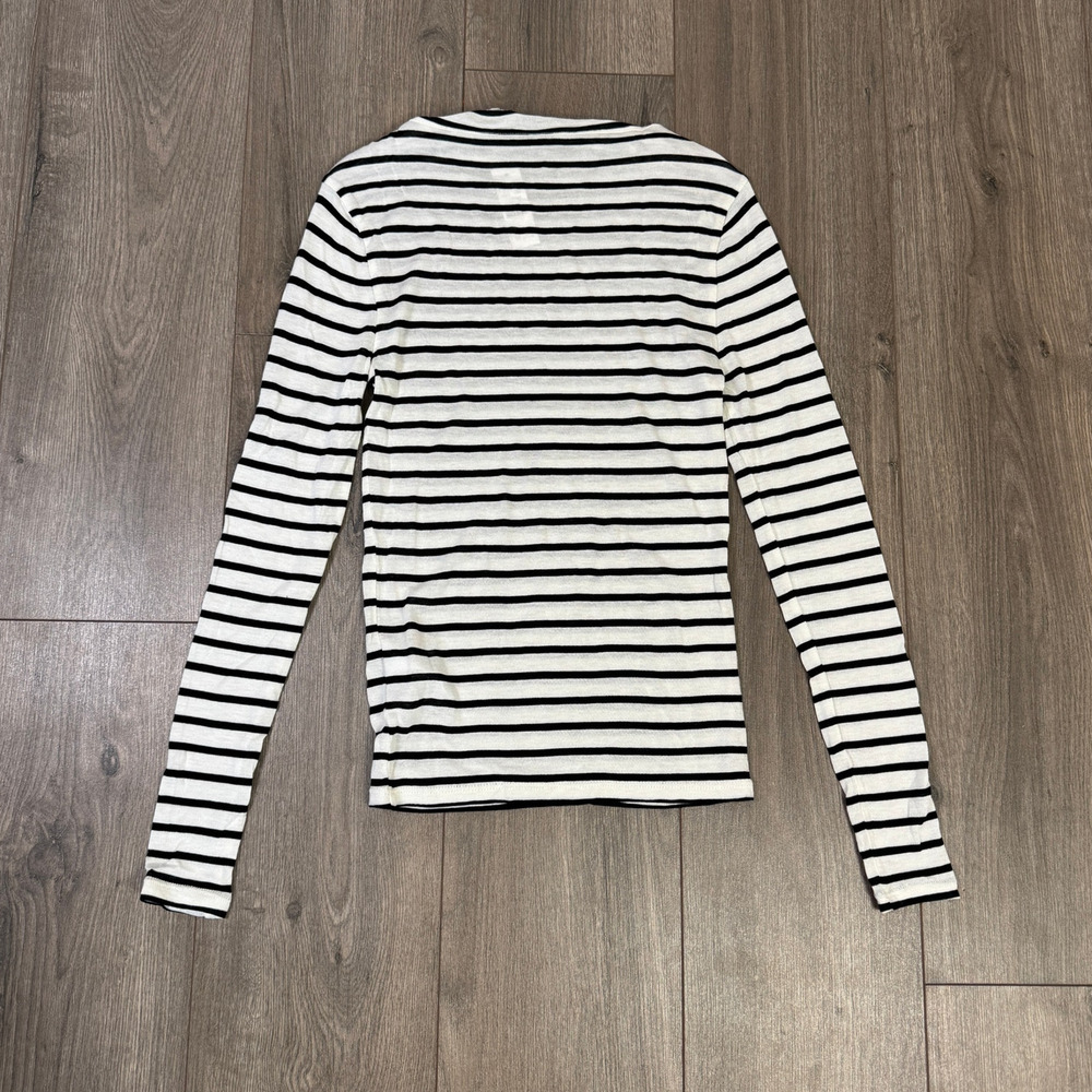 J.Crew Collection Sheer Wool Blend Long Sleeve T-Shirt WMNS S White Black Stripe - Picture 7 of 9